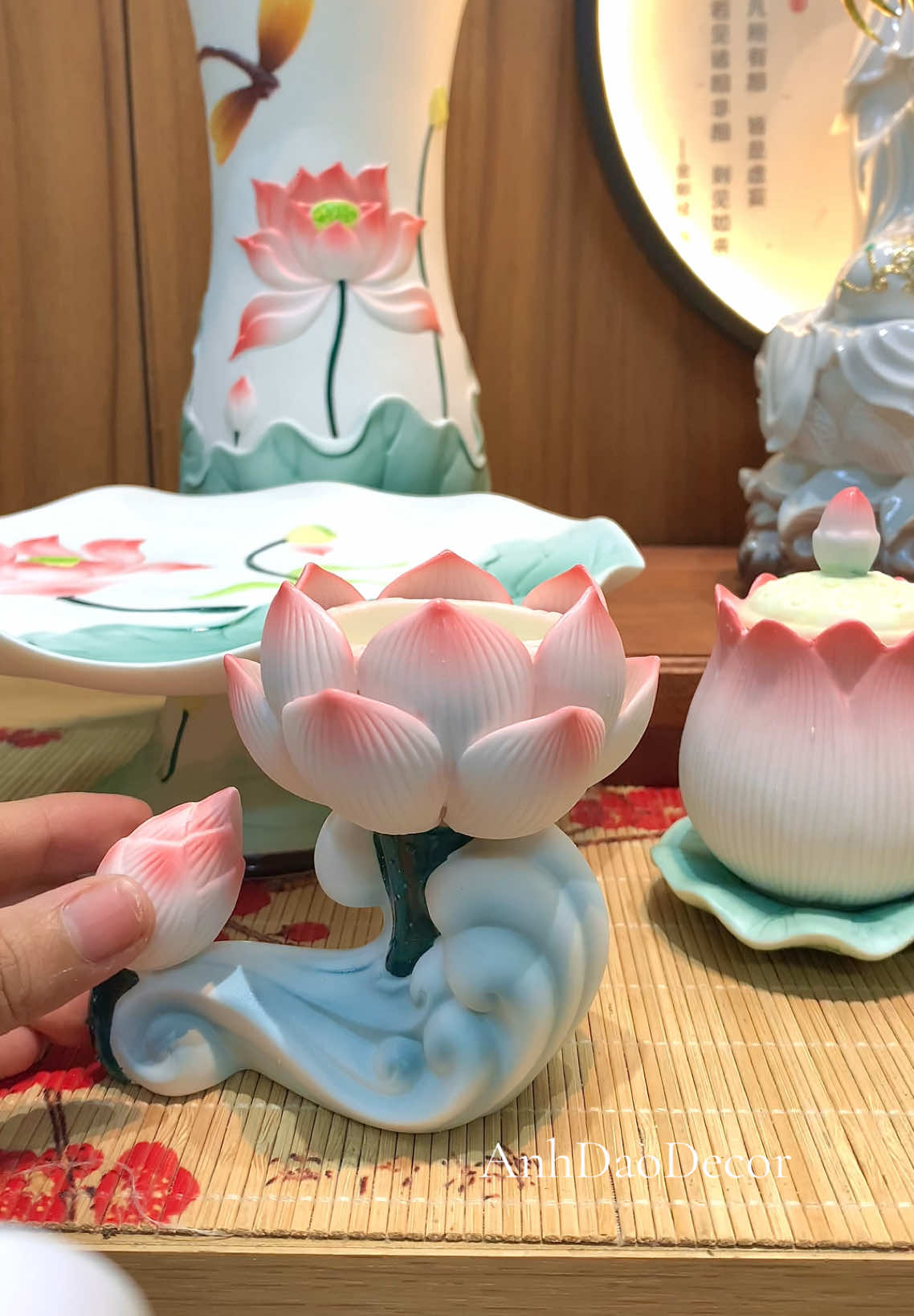Đê Nến hoa sen gốm #anhdaodecor #luhuong #binhcamnhang #binhhoa #bothocung #quantheambotat 