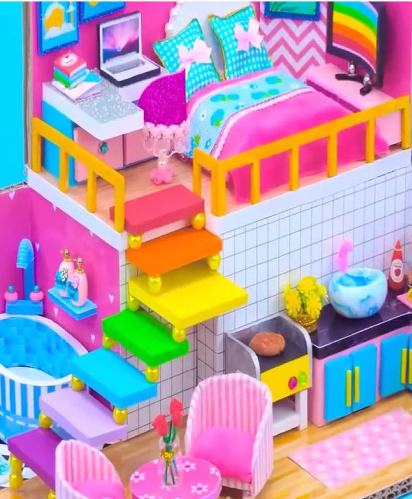 DIY Miniature Cardboard House #miniature #dollhouse #craft #DIY #barbie 