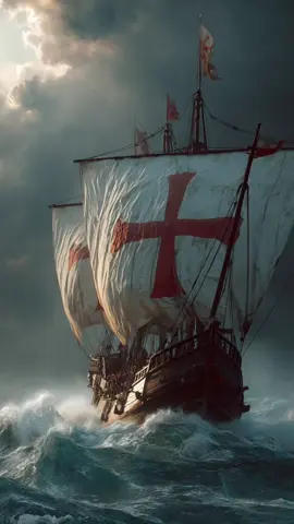 Crusader ship cutting through the storm.✨ #wallpaper #crusader #ship #fantasy #medieval #knight #epic #adventure #midjourney #klingai 