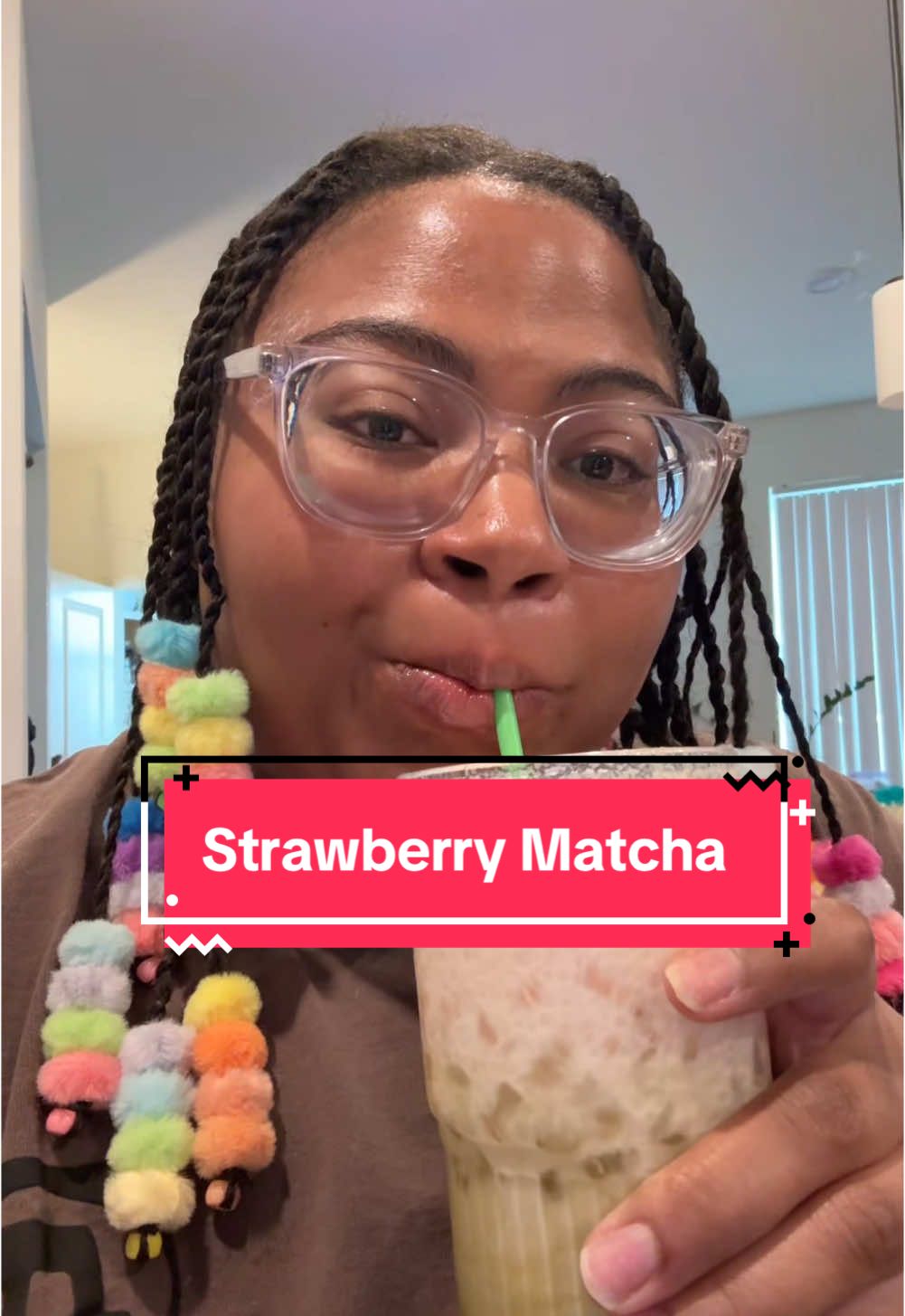 I have been wanting to try matcha like this for years and finally found a really yummy recipe that I amended to work for what I had on hand 1. Add 2 scoops Strawberry Matcha Latte Mix to 6oz of hot water. Add sweetener and vanilla. Whisk until frothy. 2. Froth together sweet cream creamer from @Chobani and edible glitter 3. In a glass, add ice and pour in the matcha. Top it off with the cold foam, enjoy! #matchatok #matchalover #sundaymornings #nuggetice 