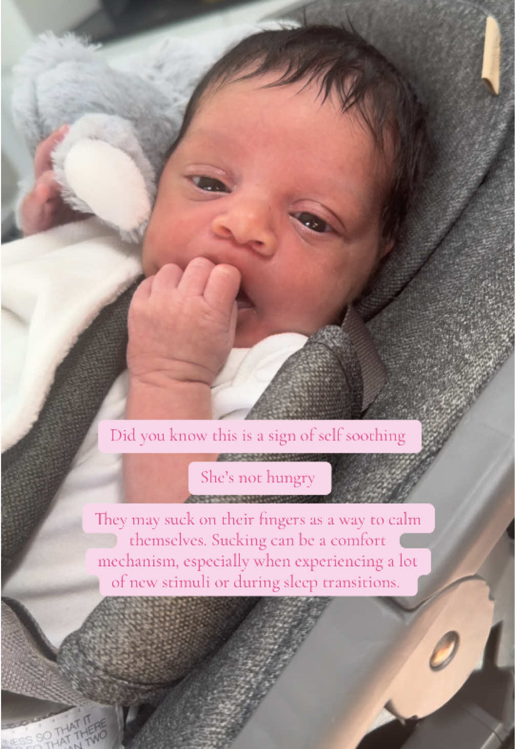 Hand sucking 🍼 Babies may suck on their fingers as a way to calm themselves. Sucking can be a comfort mechanism, especially when experiencing a lot of new stimuli or during sleep transitions.  . . . . . . #fyp #newborn #newbornbaby #babyinfo #babytip #baby #cutebaby 