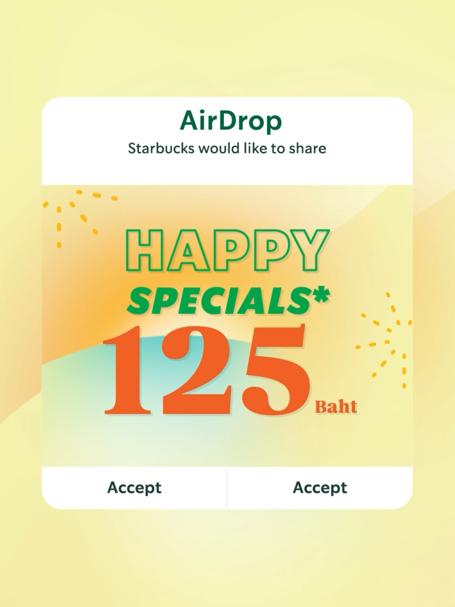 กดรับ AirDrop หน่อยเร็ว...สตาร์บัคส์ส่งความพิเศษกับเครื่องดื่มแก้วโปรด ขนาด 16 ออนซ์ ทั้ง 14 เมนูที่ร่วมรายการ ในราคาเพียง 125 บาทมาให้ อร่อยได้ที่ร้านสตาร์บัคส์, บริการ Drive Thru, บริการ Mobile Order-ahead & Pick Up at Store และ Mobile Order to Table ตั้งแต่ 19 พ.ค. 68 - 3 มิ.ย. 68 นะคะ ดูเพิ่มเติมที่เว็บไซต์ *เงื่อนไขเป็นไปตามที่บริษัทฯ กำหนด #StarbucksTH