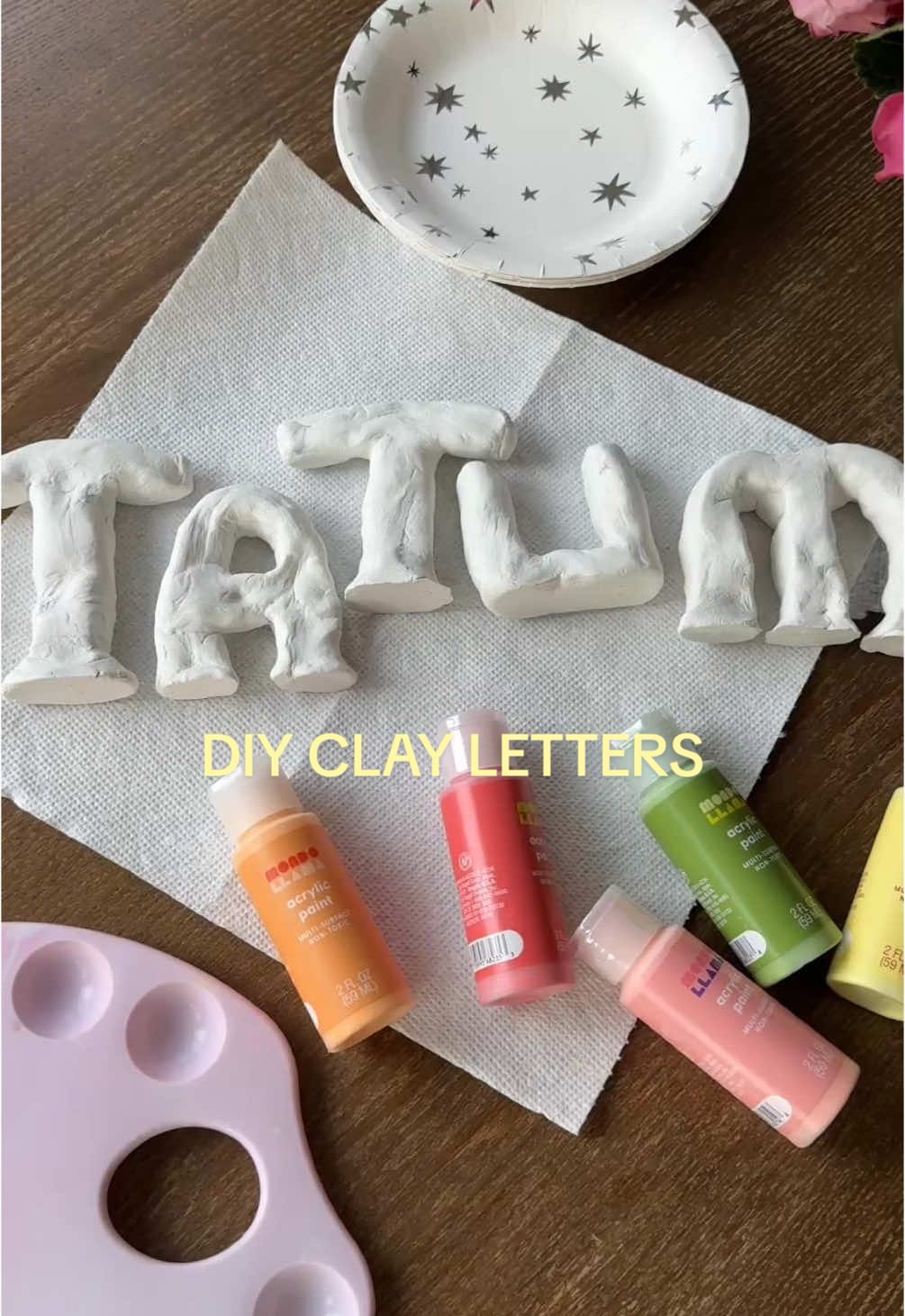 saw the cutest ceramic names on Etsy for a nursery but they were $25 a letter, so I decided to DIY my own for less than $20! no tools needed - think they turned out pretty cute if i do say so myself #DIY #howto #ceramicletters #diyproject #nurserydecor #clayarts #diycraft #diyclay #diyinspo #clayname 