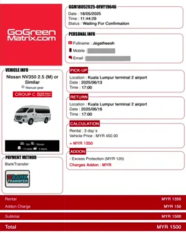 Terima kasih tempah dengan GoGreenMatrix.  Nak Sewa Kereta/Motor Seluruh Malaysia?  Tempah sini ==> gogreenmatrix.com  Nak jadi usahawan kereta/motor sewa GoGreenMatrix?   Whatsapp sini ==> https://wa.me/message/ROS4KOVUIZXWI1 Nak pajak kereta/motor? Whatsapp sini ==> https://bit.ly/3UHmCWu  Ini review dan testimonial pelanggan kami.  Google ==> https://g.co/kgs/UfBZgUTrustpilot ==> http://bit.ly/greenmatrixreviewVideo ==> https://youtube.com/channel/UCdyjgH5pUEEkS6Z1iGrwBNQ #GoGreenMatrix #YourCarRentalPlatform #MotorbikeRentalPlatform #GMHub #CarRental #MotorbikeRental #SewaKereta #SewaMotor #usana #volten #drivvay 