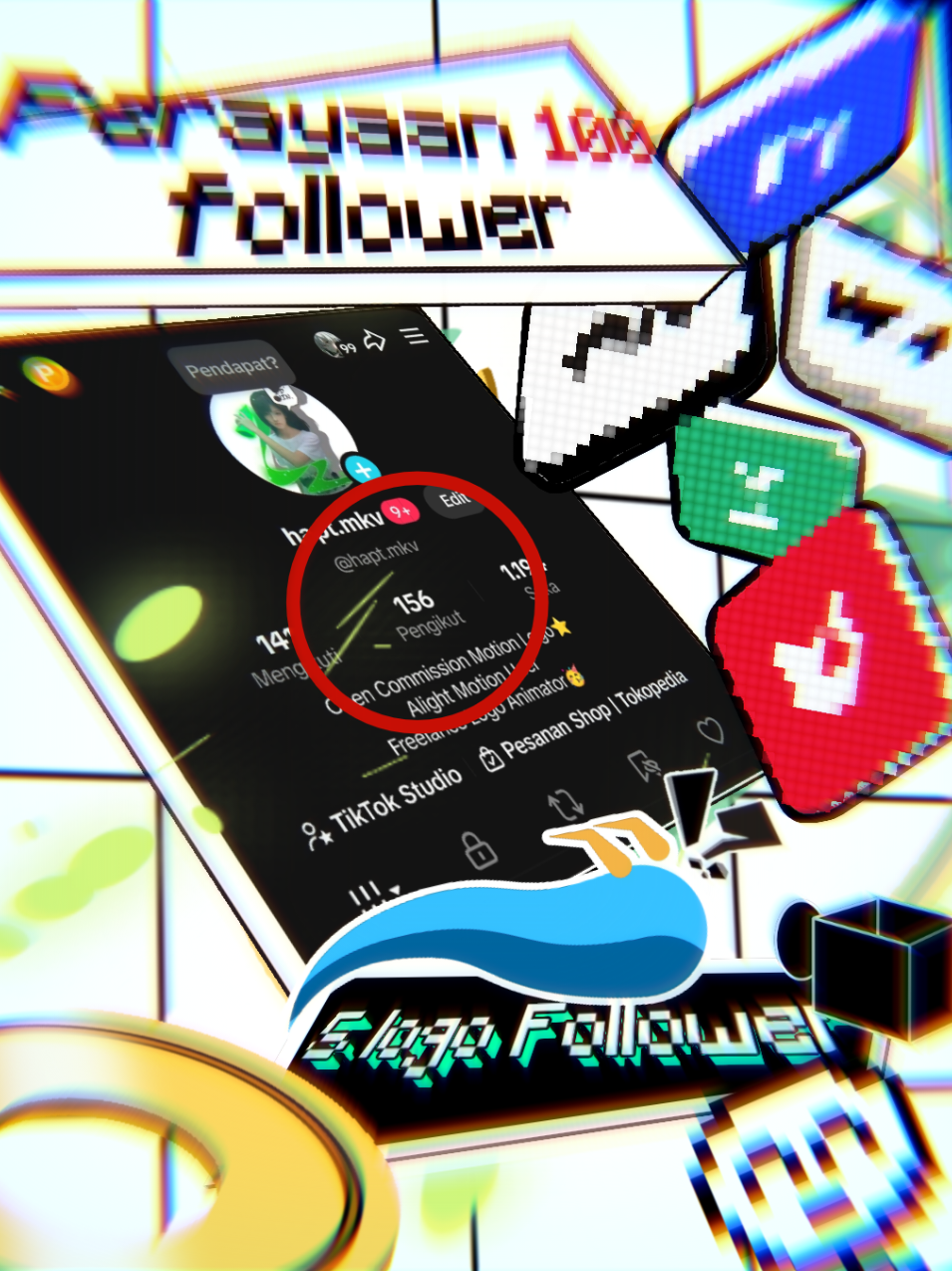 siapa sangka editor kecil bisa 100 follower awowkwok design logo: @vismooo @mofxyz @lexadesigner_ @senseiiidesign @designedbyardy  #logo #animation #alightmotion_edit #motiongraphics #mograph 