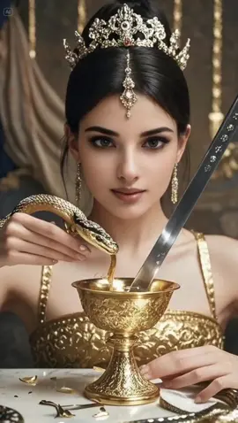 The gilded wine cup circulated at the banquet, and the Egyptian queen noticed minute cracks along the rim. When her political rival raised the cup to toast, she suddenly overturned the wine cup, and a venomous snake sprang out from the shattered base. A flash of cold light occurred as a sword was drawn, slicing off the snake's head, and she turned to glare at everyone, leaving the entire room in shock.#ÄgyptischeKönigin #Pharaonin #RoyalVibes #MajesticBeauty #AncientEgypt #AlQueen #GoldenGoddess #CleopatraVibes #LuxuryAesthetic #TimelessElegance #AlArt #PowerfulWomen #QueenEnergy #tiktoktrend #tik_tok #pov #pyf #fyp 