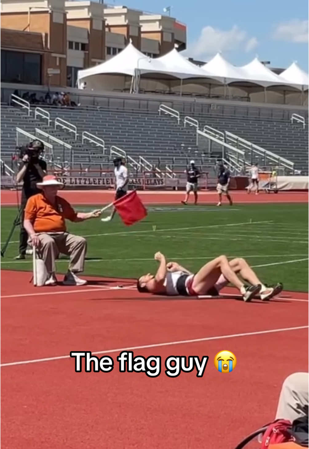 Flag guy said: 😀🚩  😭😭 (leeboxwalburn/IG) #track #trackandfield #javelin #fail #fall 