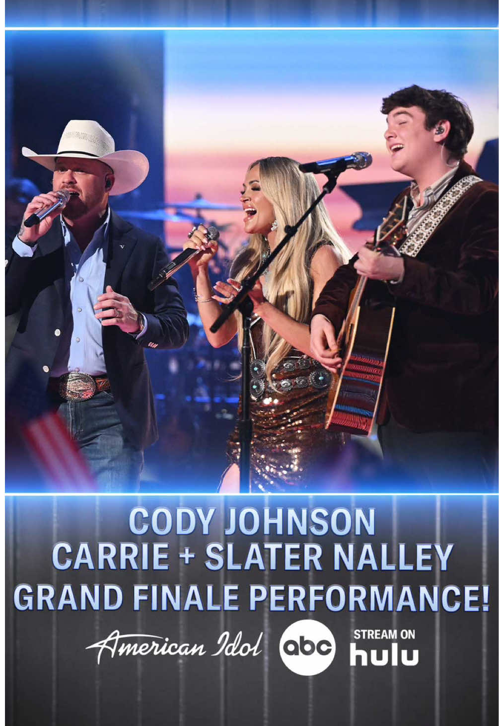 Surprise! 🤠 @Cody Johnson joins @Carrie Underwood & @Slater Nalley for an “I’m Gonna Love You” trio! #AmericanIdol