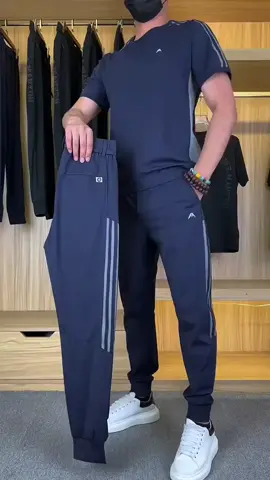 Men's Casual Sports Short Sleeve Long Pants (2-Piece Set)