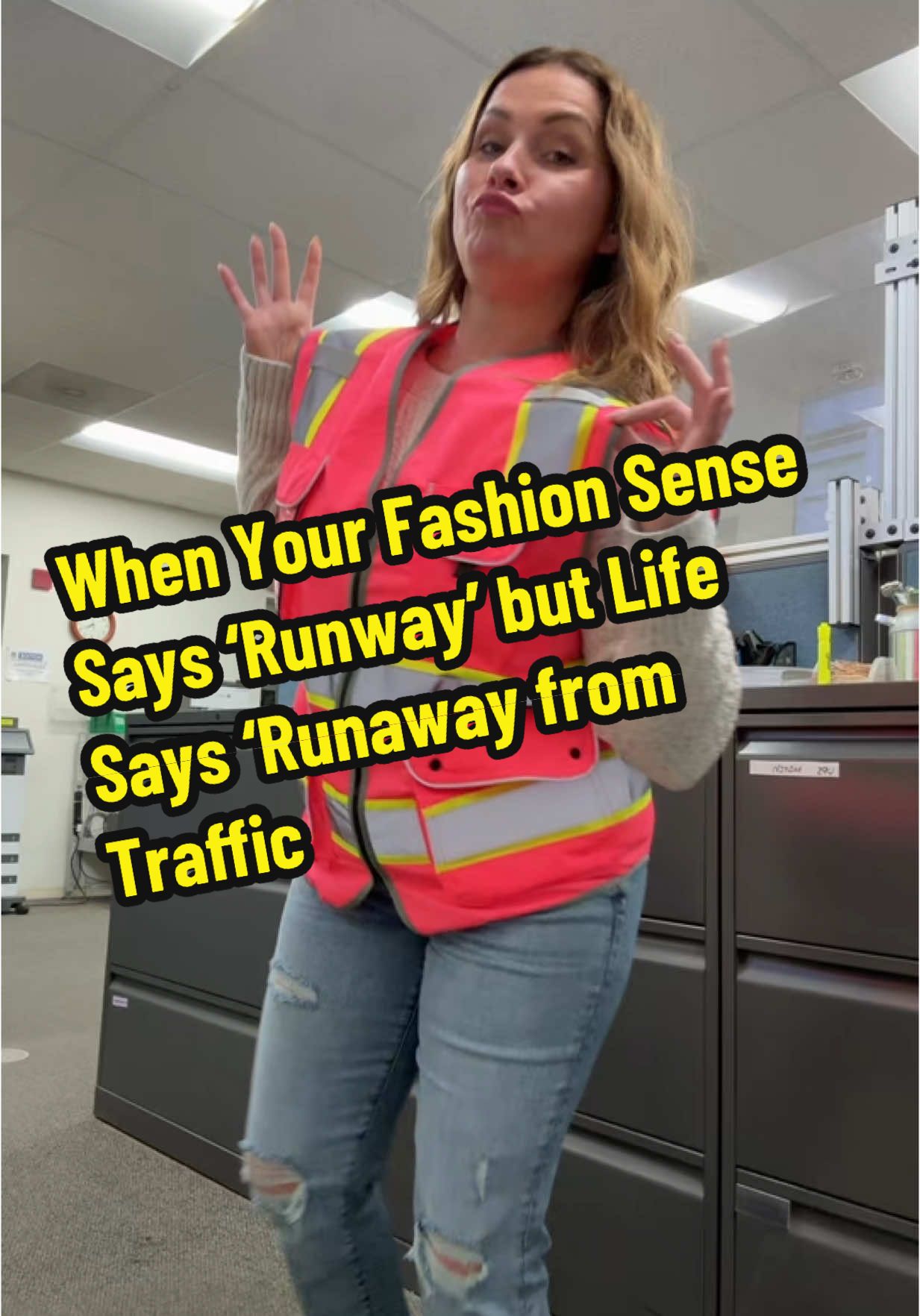 When you’re trying to survive the streets and serve construction worker chic. This reflective safety vest says, “Yes, I’m safe—but make it fashion!” #GlowUpGoals #SafetyButMakeItFashion #VestInShow #HighVizHottie #ReflectiveAndEffective #StaySeenStaySafe #TrafficStopper #NotYourAverageVest #NeonDreams