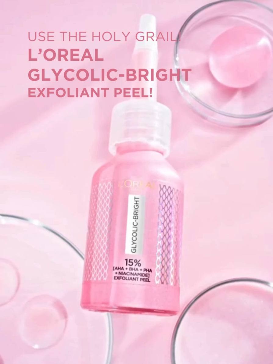 Rahasianya 1 serum hasil profesional, L'OréalGlycolic-Bright Exfoliant Peel! 15% AHA BHA PHA + Niacinamide, bikin Kulit auto cerah! Yuk beli sekarang! #PeelLikeAProID 