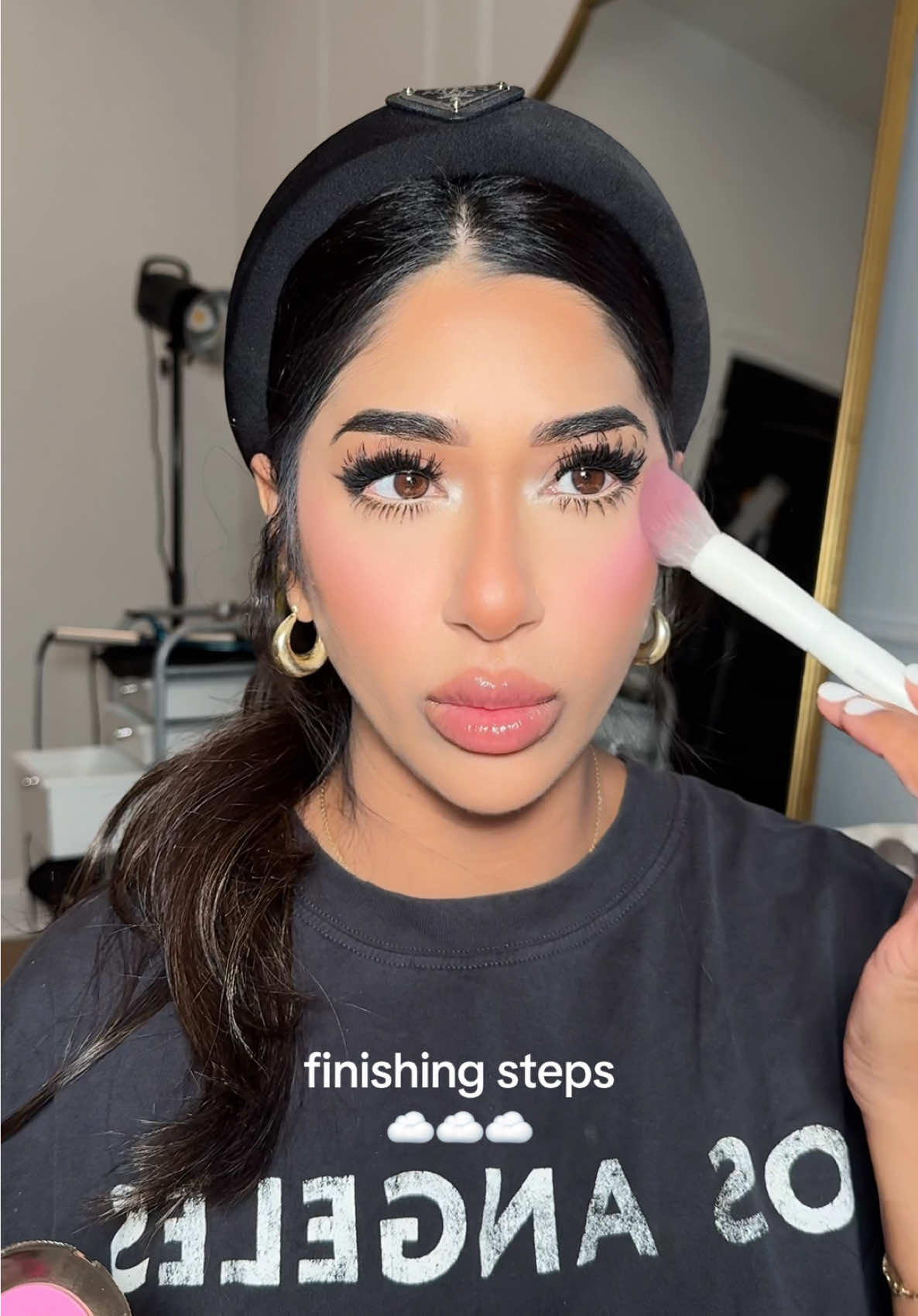 @Too Faced candy clouds blush  @Charlotte Tilbury airbrush powder @Fenty Beauty highlighter @Rare Beauty luminous blush  @Kylie Cosmetics liquid lipstick @loréal paris usa setting spray #makeuptutorial #blush #MakeupRoutine #grwm