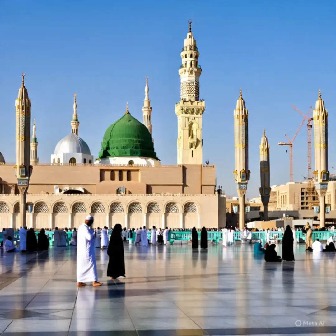The image you shared is a stunning depiction of the Kaaba in Masjid al-Haram, Mecca, with worshippers walking around it during what appears to be either sunrise or sunset. The scene is framed with palm trees and flowers, adding a peaceful and spiritual vibe to the moment.