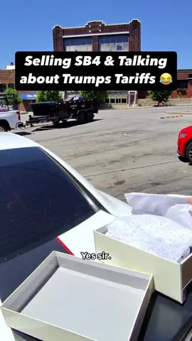 POV: Selling a guy a size 8.5 Sb4 Navy and talking to him about  the economic impact of TARIFFS.  #explore #snkrs #igreels #pov #jordan4 #sneakermeetup #trendingreels #tariffs #tariff #trump #economy #viralvídeos #tradewar 