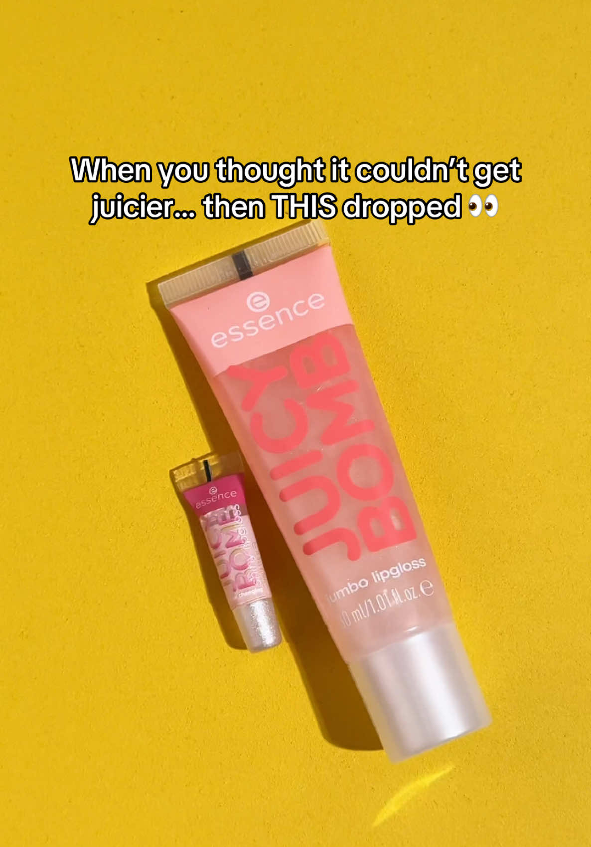 When juicy bomb said GO BIG OR GO HOME 😮💄 Tiny vs THICC – which one are you grabbing⁉️ #essencecosmetics #essence #juicybomb #lipgloss #juicybombparty #biggerisbetter 