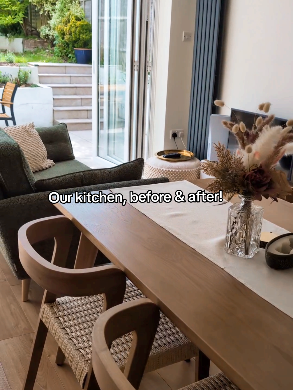 We purposefully bought a house that didn't need a huge makeover, but with a little bit of love the hub of our home is ready - just in time for summer! 🌞 🍾 #beforeandafter #homemakeover  #homedecor #creatorsearchinsights #transformation #interiordesign #kitchendecor #bifolddoors #indooroutdoorliving 