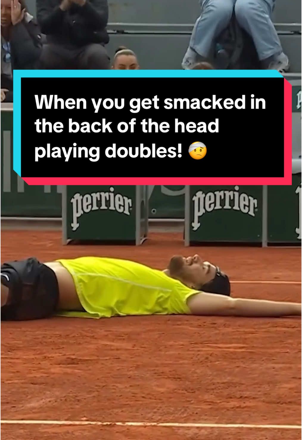 That’s got to hurt! 🤕 When you get SMASHED in the back of the head playing doubles 😫 #ouch #tennis #fail #injury 
