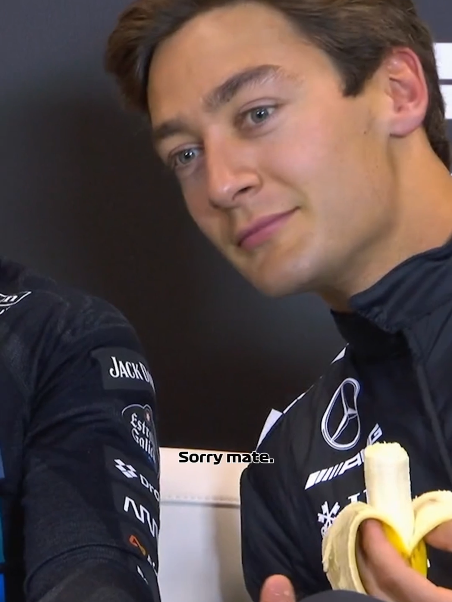 george's banana completely derailed oscar's train of thought 🍌 #f1 #formula1 #imolagp #oscarpiastri #mclaren #georgerussell #maxverstappen #banana