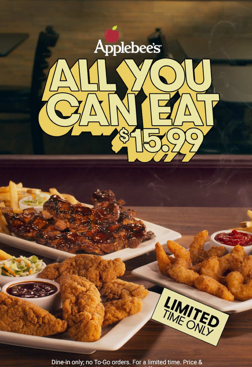 ALL. YOU. CAN. EAT. It's back and better than ever! 👀 📌 Riblets 📌 Double Crunch Shrimp 📌 Chicken Tenders   Plus NEW dipping sauces for only $15.99 🤤 #allyoucaneat #chickentenders #dips #diptok #riblets #doublecrunchshrimp #applebees 