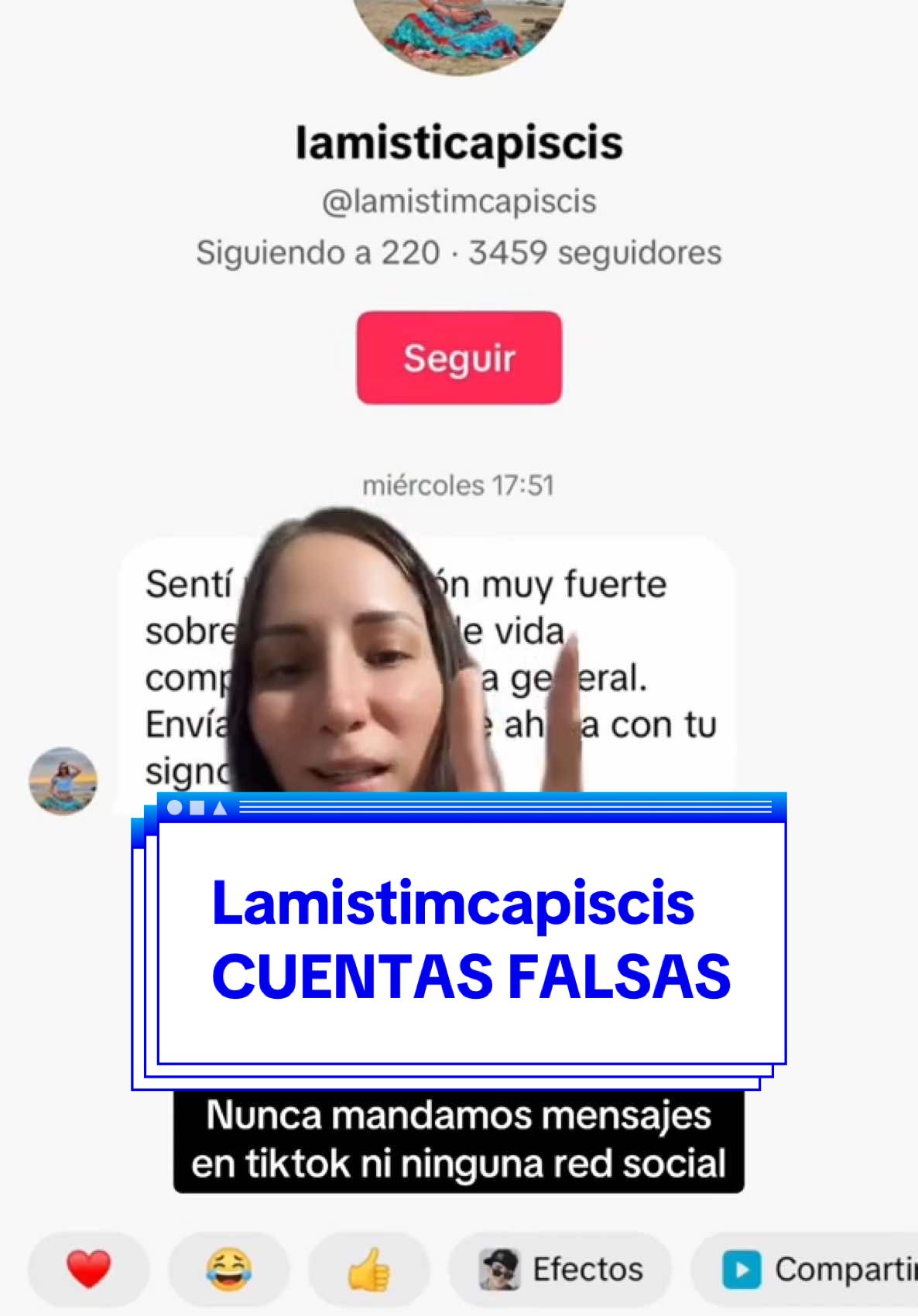 Lamistimcapiscis- Cuentas falsas🚨🚨🚨‼️‼️‼️ Nunca mandamos mensajes en tiktok ni ninguna red social
