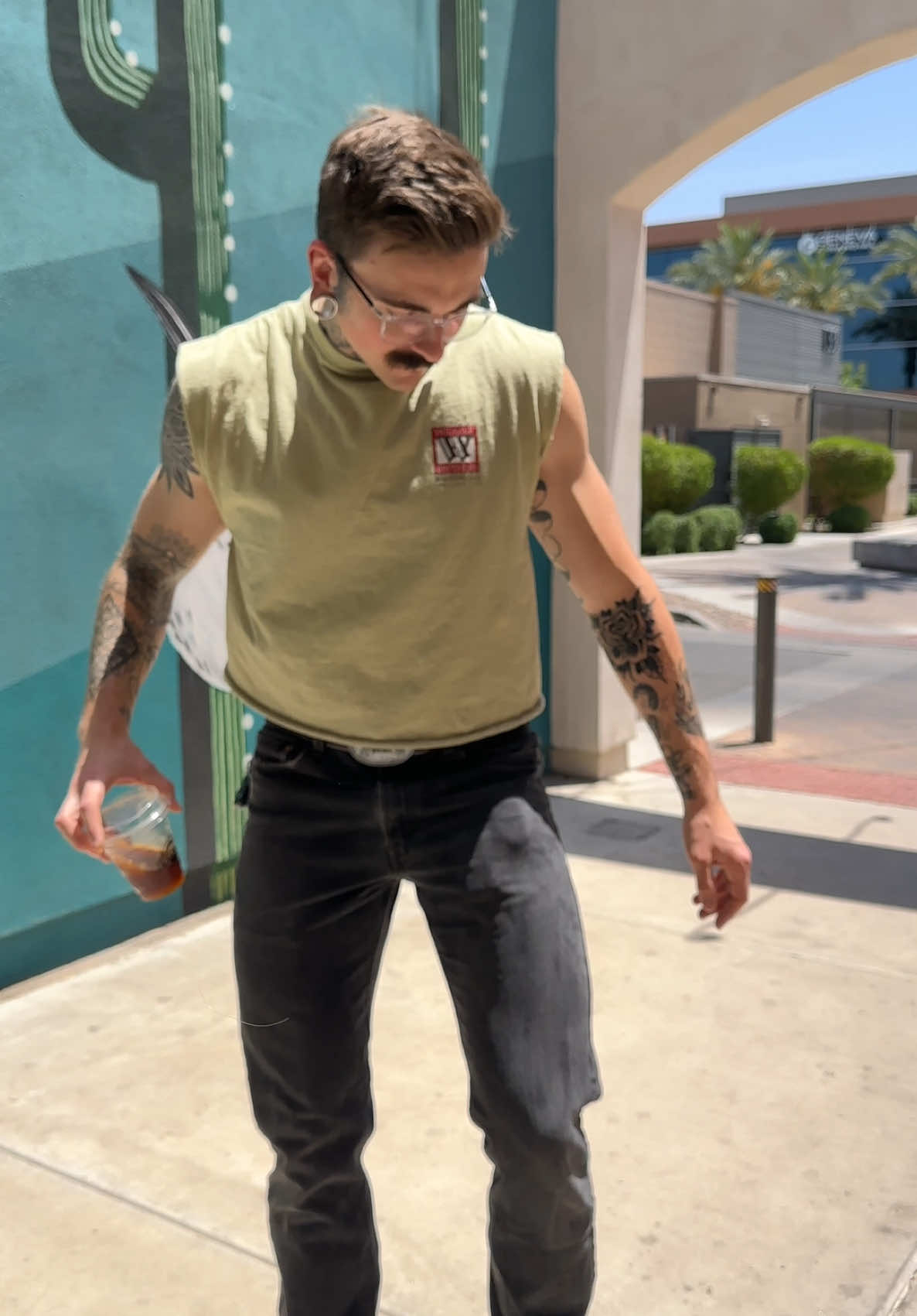 Thifting & Coffee #fitcheck #OOTD #coffee #ootdinspo #ootdfashion #emo #alt #alternative #yallternative #tattoo #mustache #fyp #arizona 