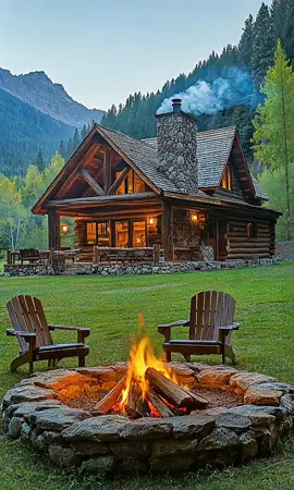 Cozy Forest Cabin 😍 #cozy #fireplace #relax #Home #cabin #cozyvibes #cozylife #dreamplace 