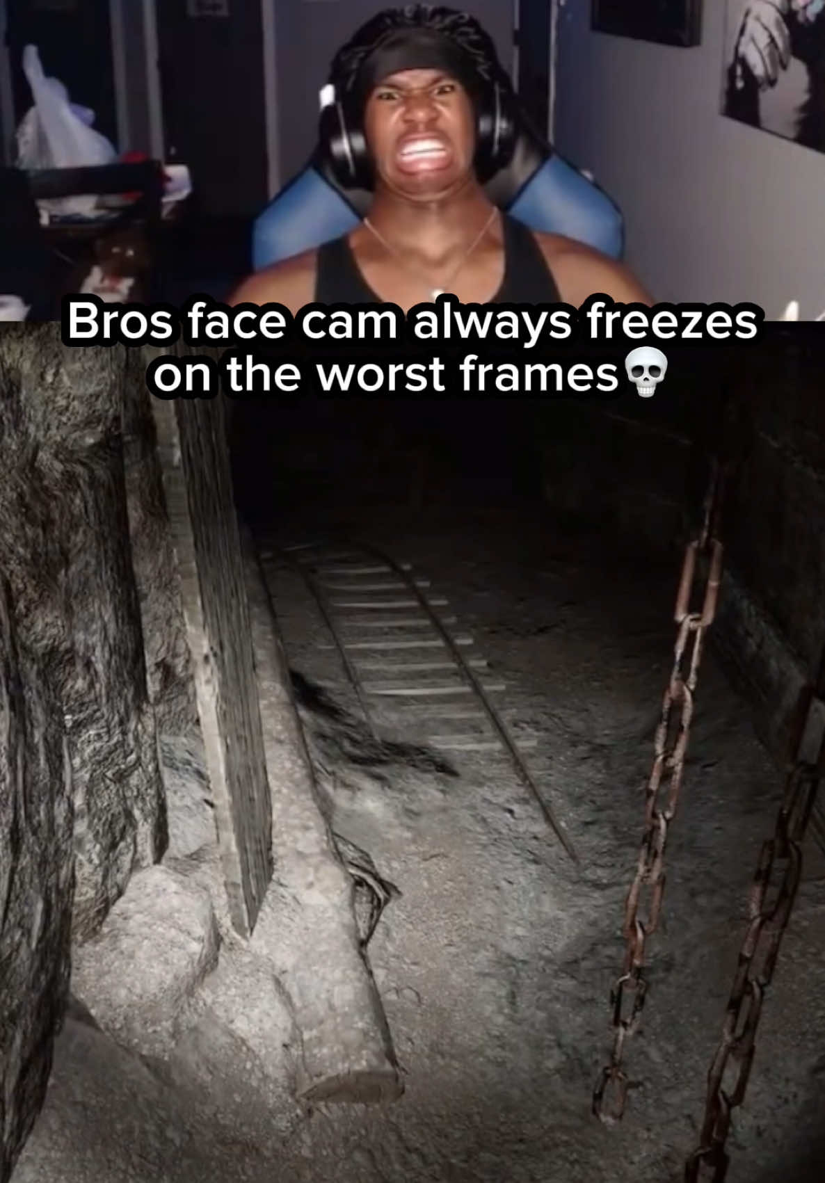 Bros face cam alwaysfeeezes on the worst frames💀(twitch:chancenelsonn/YT:ChanceNelson)#fyp #gaming #streamer #funny #scary 