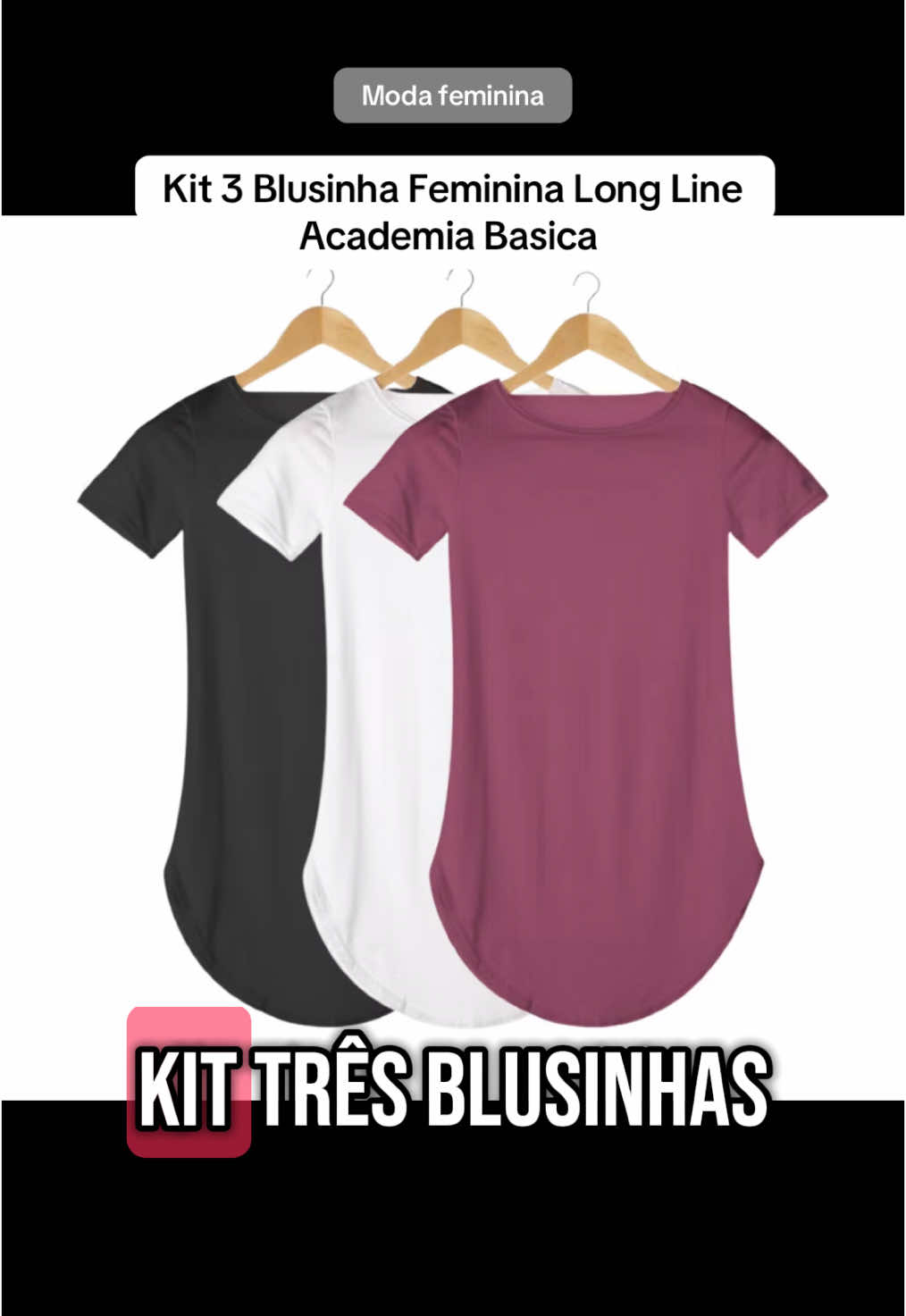 Kit 3 Blusinha Feminina Long Line Academia Basica #modafeminina #academia #blusa #Fitness #creatorsearchinsight 