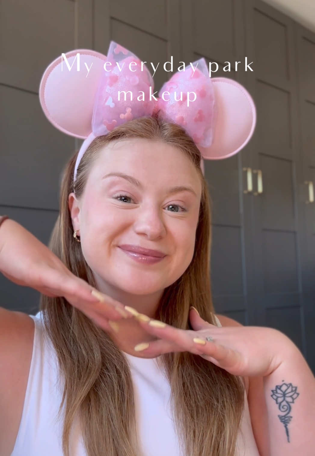 My everyday park makeup 💖 I don’t always wear makeup to the parks, especially when it’s 90 degrees 😂 but when I do this are my favourite products to use! #makeuptutorial #makeup #disneymakeup #parkmakeup #disneycontentcreator #disneygirl 