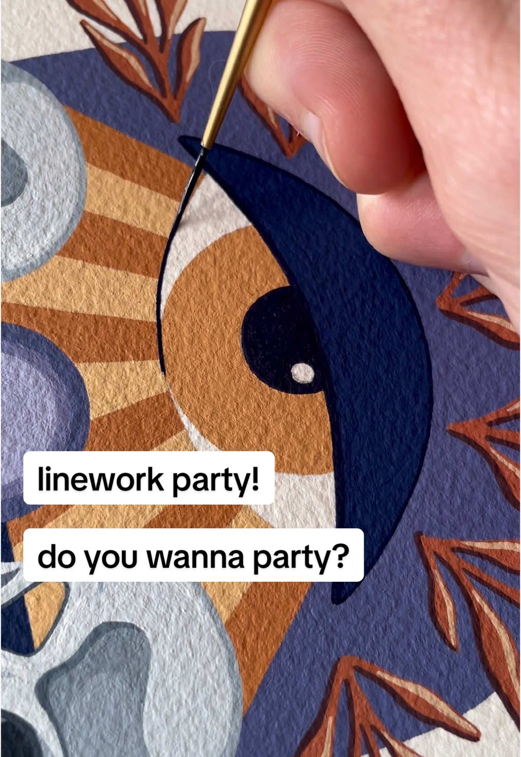 linework party! do you wanna party with me?🕺🏼🪩🌟 #arttok #painting #paintingprocess #artprocess #artprocessvideo #satisfyingvideo #surrealart #surrealism #gouache #gouachepainting 
