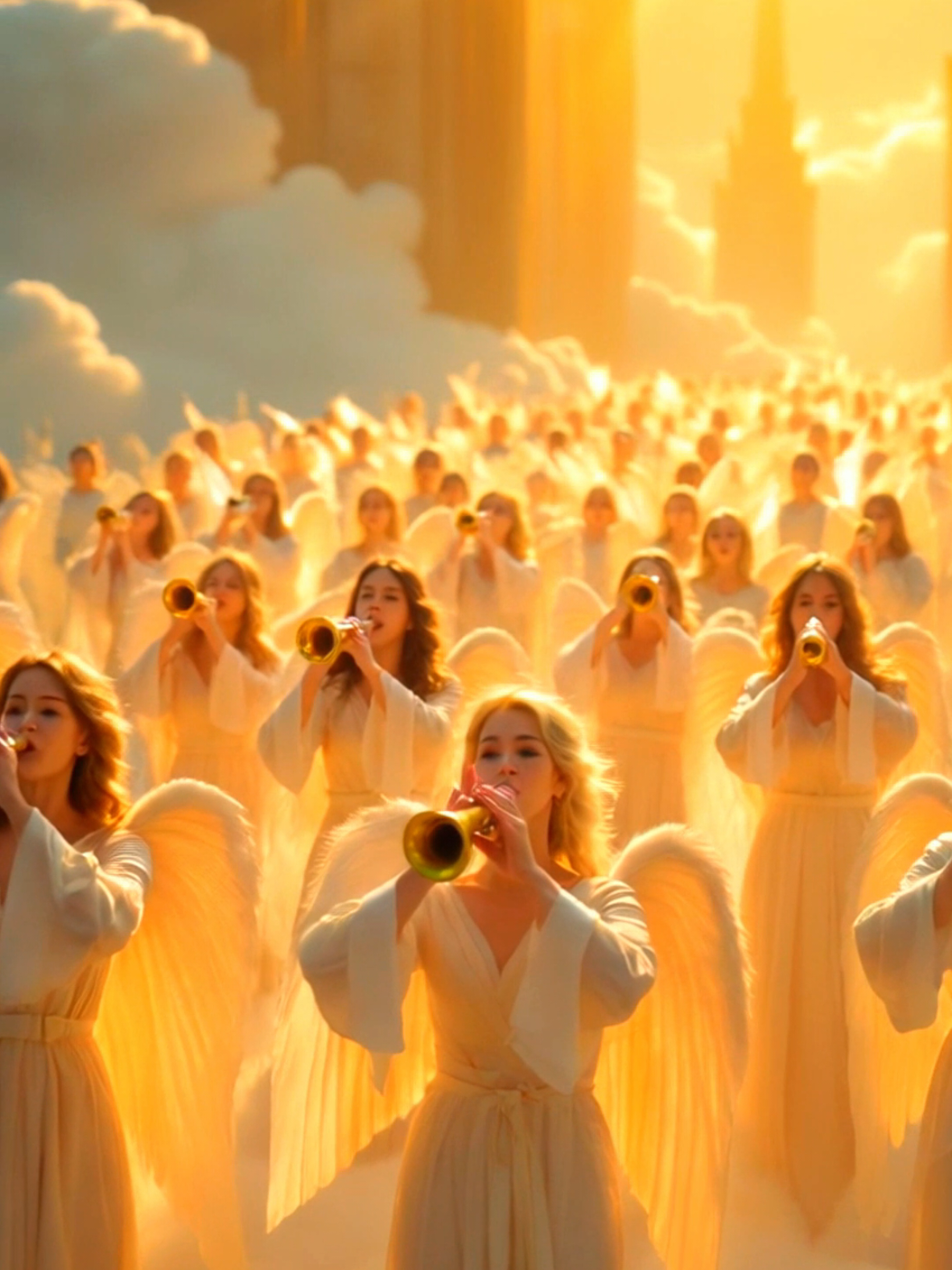 Trumpets of Glory: Angels Dance in the Light ✨ #jesus #viral #heaven #trumpet  #angels  #clouds #paradise #explore #reels #jesuslovesyou #fy #fyp #foryou #trendingvideo