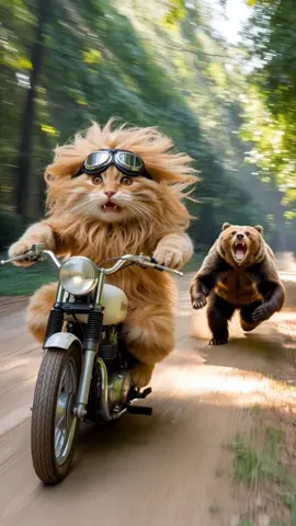 😅cat stole motorcycle from bear😅  #trends #ai #viralshorts #funny #vibe #foryou #foryoupage❤️❤️ #aicreation #shorts #funnytiktok #gingercat #ginger #cat #bear 