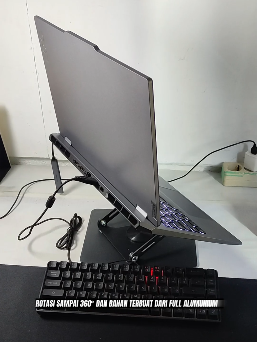 Rekomendasi stand laptop rotasi 360°, bahan full alumunium dengan 2 kipas, cek keranjang kuning. #standlaptop #standlaptopaluminium 