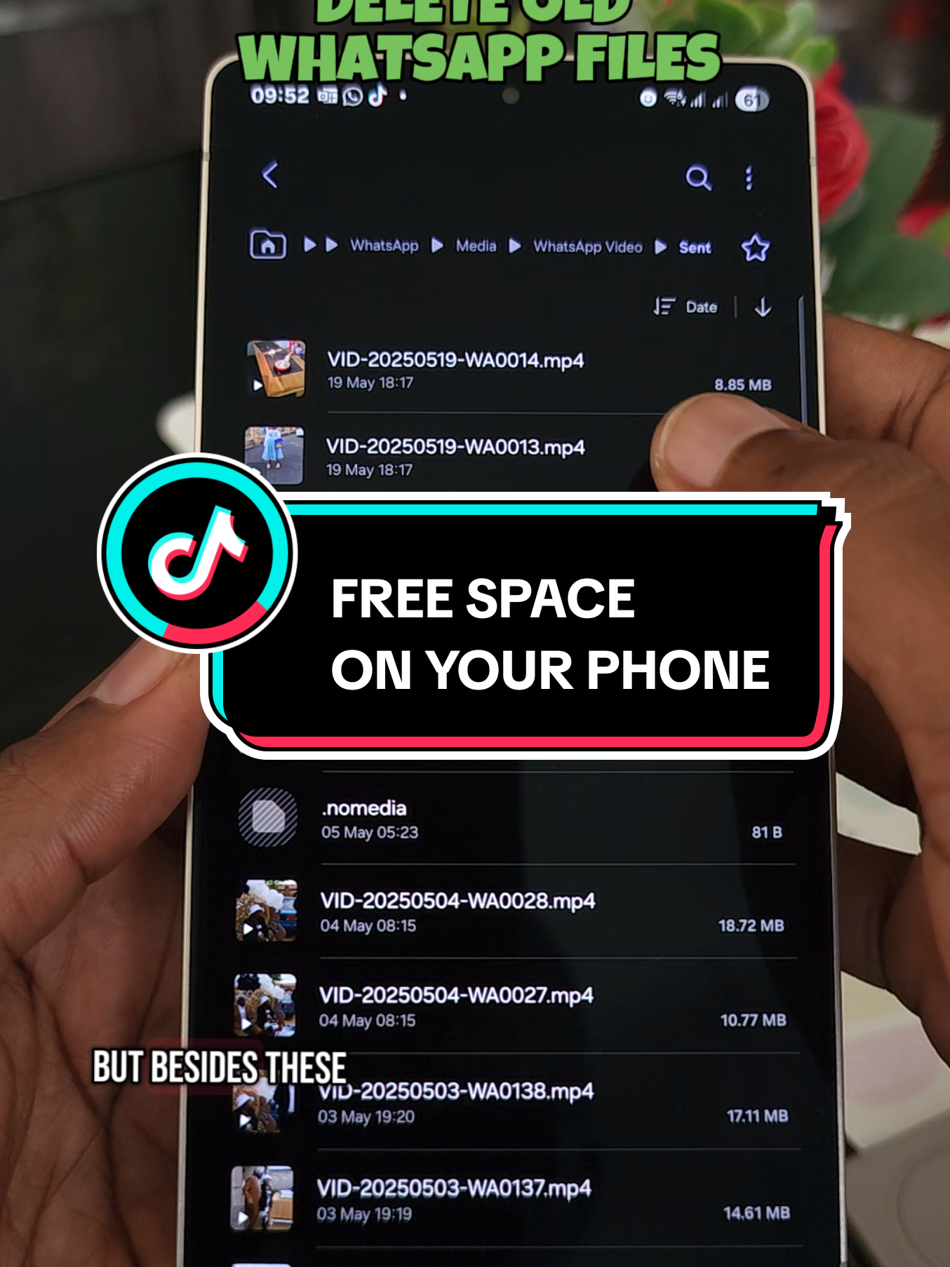 Free phone storage by deleting old WhatsApp sent files 