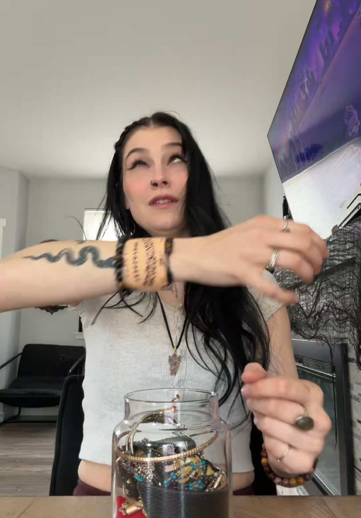 HAUNTED MYSTERY JEWELRY JAR?!!!!! #ljewelrytiktok #foryewwww #trendingvideo #fypシ゚viral #mysteryjewlerygirl #supportsmallbusiness #crystals #mysterybox #accessories #jewleryhaul #mystery #jewelry #jar #alttiktok #crystalsoftiktok #handmadejewelry #unboxing 