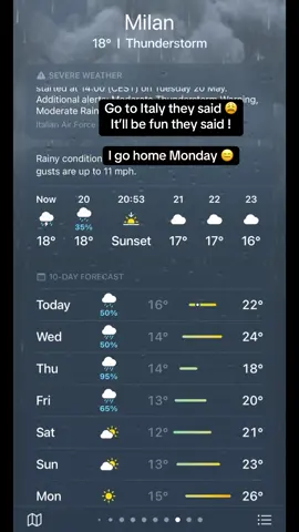 Would just be my luck wouldn’t it 😩 #fyp #foryouu #foru #travel #travelling #italy🇮🇹 #seetheworld #italy #italyweather #badweather #rain 