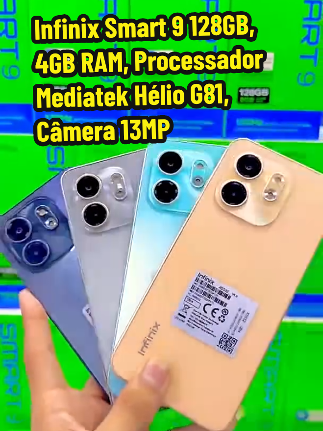 Infinix Smart 9 128GB, 4GB RAM, Processador Mediatek Hélio G81, Câmera 13MP, BAteria 5000mAh, Versão Global #celular #smartphone #infinixsmart9 #shop 