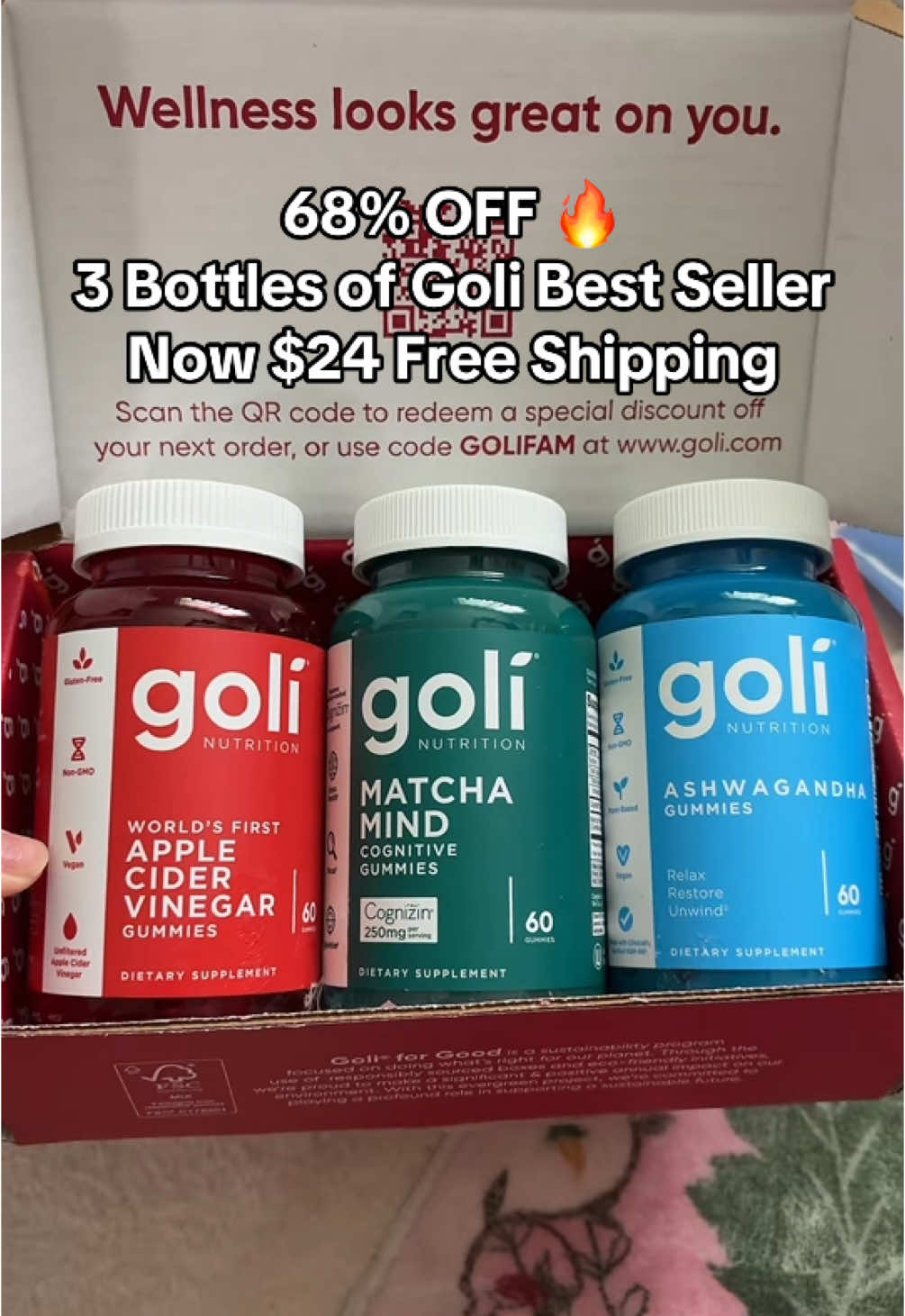 68% OFF ???!!!! YESSSSS 🔥 3 Bottles of #Goli Best Seller 💖 $24 Free Shipping X1 Apple Cider Vinegar X1 Matcha Mind X1 Ashwagandha #goligummies #golisuperbrandday #TiktokShopMemorialDay #TiktokShopCreatorPicks #TiktokShopUnboxing #CreatorIcons 
