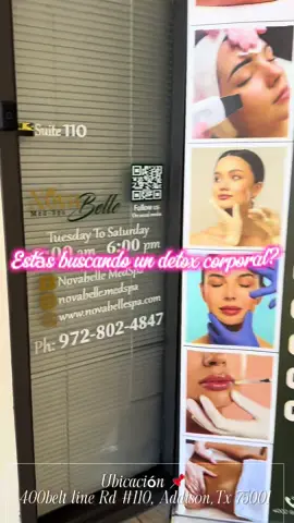 🌿🔥¡Atención a todos los amantes de la salud y el bienestar! 🔥🌿 ¿Sabías que tu cuerpo acumula toxinas y sustancias dañinas a lo largo del tiempo? 😱 ¡Pero no te preocupes! Tengo la solución perfecta para ti: ¡el combo de Sauna Detox! Y suero Terapia 💦🔥 🌟✨ Con este increíble método, podrás desintoxicar tu cuerpo de una manera efectiva y natural. 🌿💪 Eliminarás todas esas toxinas que se han acumulado y te sentirás renovado por dentro y por fuera. ¡Una verdadera limpieza para tu organismo! 🧼🌿 Pero eso no es todo, el Sauna Detox tiene muchos otros beneficios para ti: 🌡️ Regula la temperatura corporal y mejora la circulación sanguínea. 💦 Estimula la sudoración, lo que ayuda a eliminar toxinas a través de la piel. 🌿 Fortalece el sistema inmunológico y mejora la salud en general. 🔥 Acelera el metabolismo y ayuda en la pérdida de peso. 💤 Promueve un sueño reparador y combate el estrés.@novabellemedspa  Reserva tu Cita: Trabajamos con citas exclusivas. Depósito de para asegurar tu espacio www.novabellespa.com 972-802-4847 Insta: novabelle.medspa Dirección: 4002 Belt Line Rd #110, Addison, TX 75001