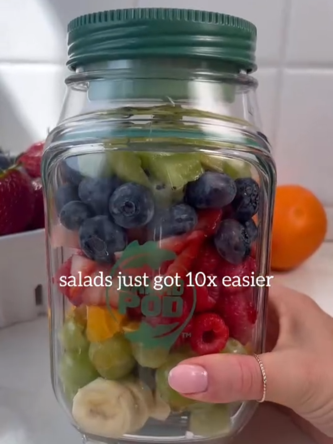 Fresh fruit salad, packed to go 🍓🍍 @behindthesnack on Instagram shows how she uses our Salad Pod to prep the easiest grab-and-go snack — no soggy bites here! 🙌 #Prepara #SaladPod #HealthySnacks #KitchenHacks #FruitPrep #OnTheGoEats #SnackTime #MealPrep #LunchHack #HealthyOnTheGo #Fruit #FruitSalad #HealthyHabits #kitchenessentials #masonjar #masonjarrecipes #masonjarsalad #FreshMadeEasy