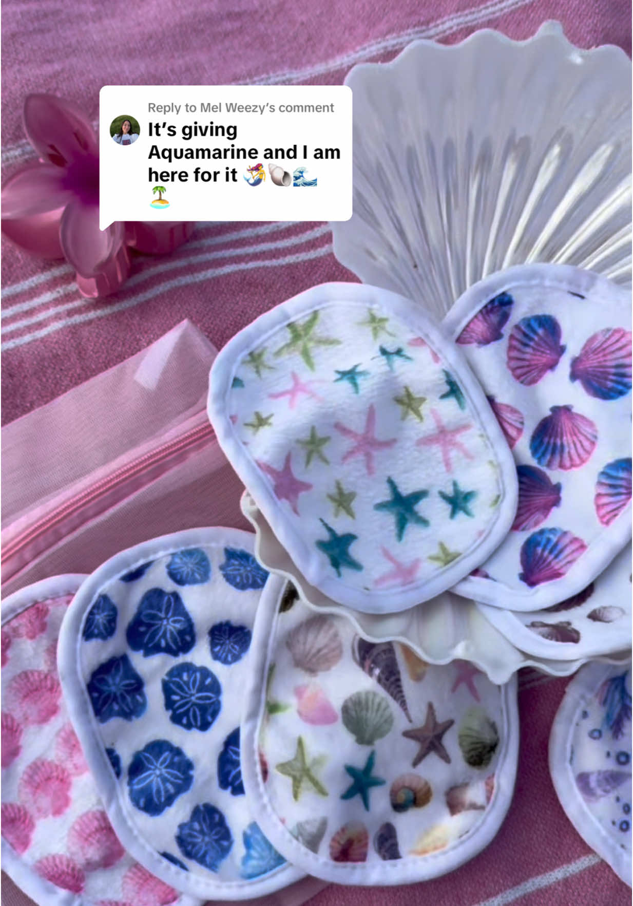 Replying to @Mel Weezy Seashells 7-Day Set has us in our Aquamarine era 🧜‍♀️🐚💕🌊 Now if the starfish daily could just whisper compliments 👂 #makeuperaser #seashells #aquamarine 