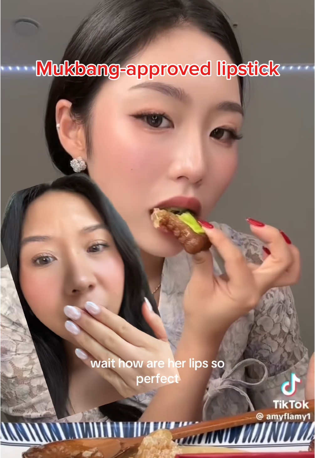 These lipsticks are seriously so long-lasting!! 💄 @HERA @HERA US  #ad #herapartner #herabeauty #SensualTintedShineStick #lipstick #lipgloss #koreanmakeup #longlastingmakeup #longlastinglipstick #mukbang #mukbanglip