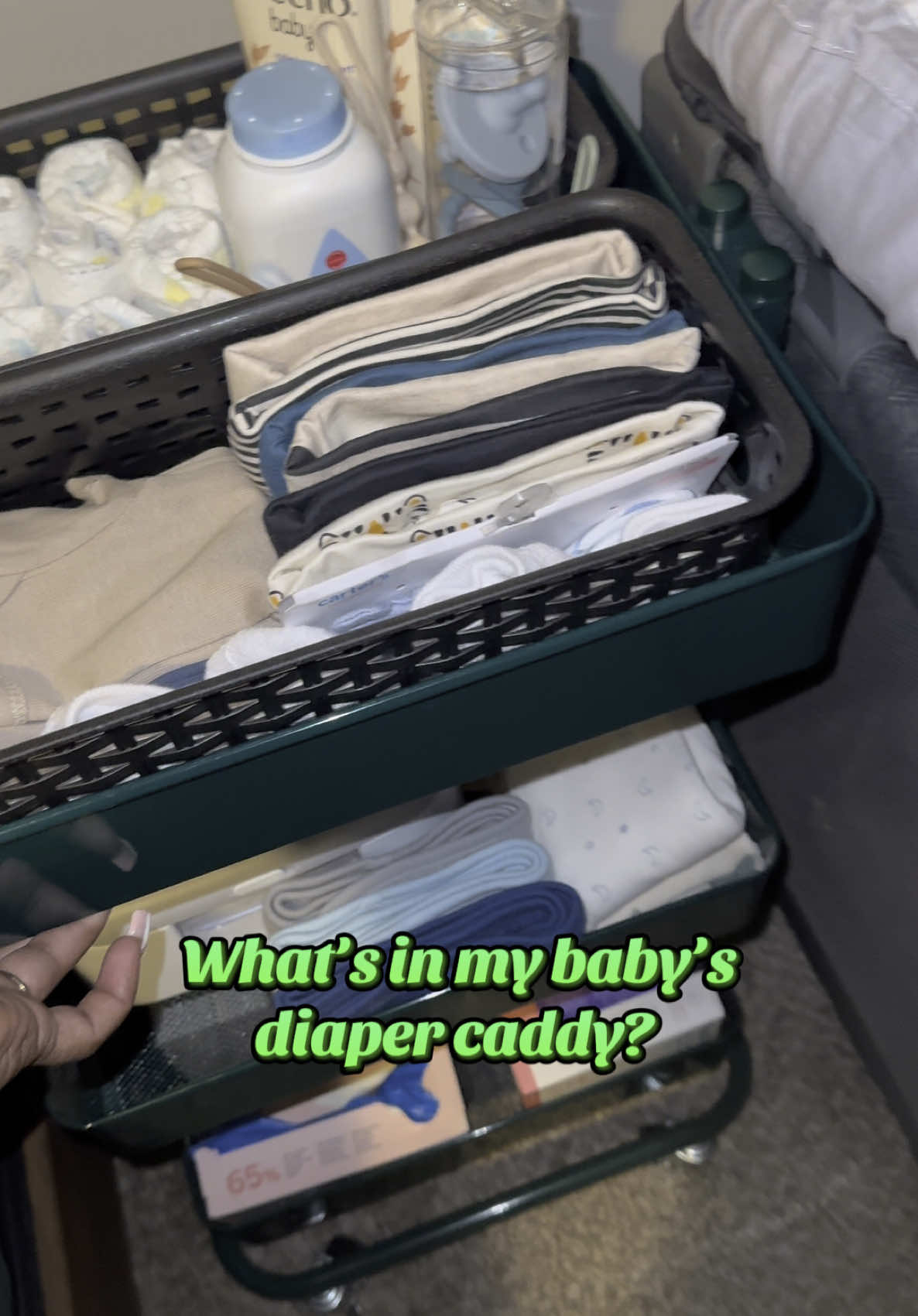 Definitely recommend having the essentials close by 🥰 Comment if I’m missing anything 😊 #fyp #fypシ #trending #viral #diapercaddy #helpful #bedside #baby #essentials #ready #newborn #charleston #mom #momtok 
