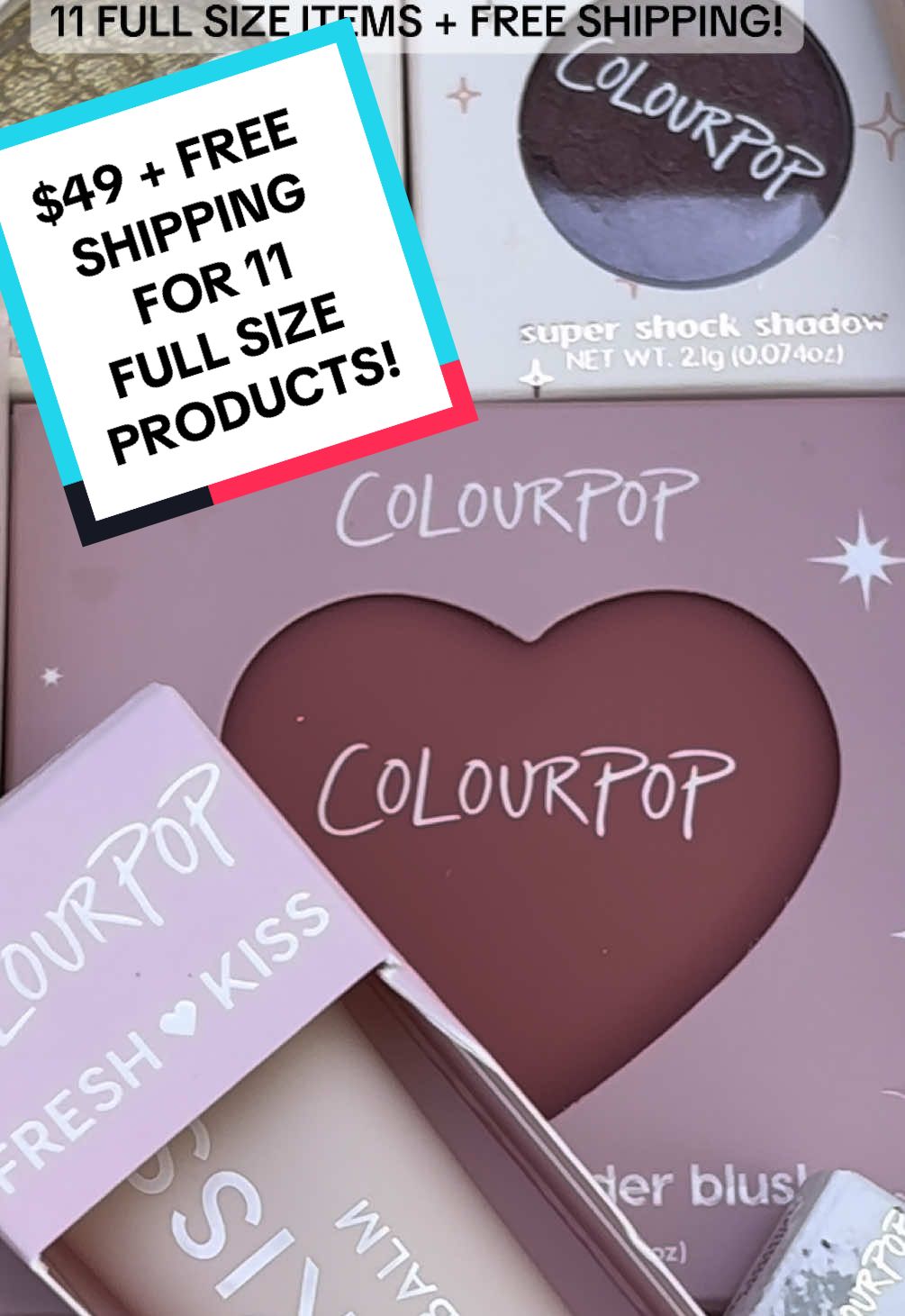 Unboxing my @ColourPop Cosmetics $49 Mystery Box 🎁        There are less than 850 left in stock, click the orange cart so you don’t miss out! 🛍️        You can even pay in 4 installments (1 payment every 2 weeks) and shipping is FREE! 😍                        #creatorsearchinsights #colourpop #tiktokshop 