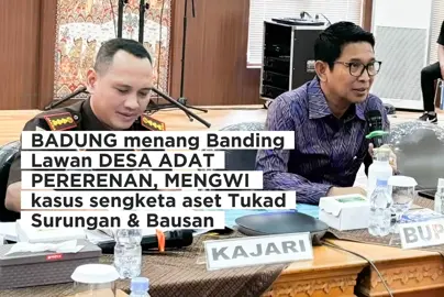 #CapCut  Pemerintah Kabupaten Badung menerima Dokumen Putusan Upaya Hukum Banding di Pengadilan Tata Usaha Negara (PTUN) Mataram, atas sengketa Aset Pemkab Badung tanah Tukad Surungan dan Tukad Bausan di Desa Adat Pererenan yang diajukan oleh I Gusti Ngurah Rai Suara dari Kepala Kejaksaan Negeri (Kajari) Badung Sutrisno Margi Utomo.   Salinan dokumen putusan tersebut diterima Sekretaris Daerah Kabupaten Badung IB. Surya Suamba, pada Selasa (20/5) bertempat di Lapangan Mangupraja Mandala, Puspem Badung. Dalam Putusan ini Pengadilan PTUN Mataram Menolak Gugatan Penggugat untuk seluruhnya.   Bupati Badung I Wayan Adi Arnawa menyampaikan apresiasi dan berterima kasih sebesar-besarnya kepada seluruh jajaran Kejaksaan Negeri Badung yang menjalankan tugas sebagai Pengacara Negara dalam membantu mengamankan aset Pemkab Badung ini. Selain itu, hal ini mencerminkan bahwa Kejaksaan Negeri Badung dan Forkompinda Badung beserta Pemerintah Kabupaten Badung selalu bersinergi dalam segala kegiatan dalam mewujudkan kesejahteraan serta kebahagiaan masyarakat Badung.   “Selaku pribadi dan Bupati, mewakili masyarakat Kabupaten Badung mengucapkan terima kasih kepada Kepala Kejaksaan Negeri Badung Bapak Sutrisno Margi Utomo beserta seluruh jajaran Kejaksaan Negeri Badung, selaku Pengacara Negara, yang telah mengawal upaya hukum  dan  banding untuk sengketa tanah milik pemkab Badung yang ada di Desa Adat Pererenan. Kedepannya aset tersebut bisa dimanfaatkan untuk kepentingan masyarakat,” ucapnya.   Kajari Badung Sutrisno Margi Utomo menyampaikan bahwa Pada hari Kamis tanggal 15 Mei 2025, dirinya beserta tim Jaksa Pengacara Negara memenangkan upaya hukum banding di Pengadilan Tinggi Tata Usaha Negara Mataram yang diajukan oleh I Gusti Ngurah Rai Suara melalui kuasa hukumnya, I Wayan Koplogantara, dkk. dalam sengketa Aset Pemkab Badung tanah Tukad Surungan dan Tukad Bausan di Desa Adat Pererenan. Dijelaskan lebih lanjut, upaya hukum banding yang diajukan terkait adanya Putusan Pengadilan Tata Usaha Negara Denpasar Nomor: 30/G/2024/PTUN.DPS tanggal 25 Februari 2025.   “Adapun pertimbangan-pertimbangan hukum yang pada intinya menyatakan bahwa pertimbangan hukum dan amar putusan Majelis Hakim tingkat pertama telah tepat dan benar yang mana pertimbangannya yakni Tergugat dalam menerbitkan surat keputusan Objek Sengketa I dan Objek Sengketa II dari aspek wewenang, prosedur dan substansi sudah sesuai dan tidak bertentangan dengan peraturan perundang-undangan yang berlaku dan asas-asas umum pemerintahan yang baik,” ujarnya. #fyp #viral #badung #sengketa #pererenan #aset 