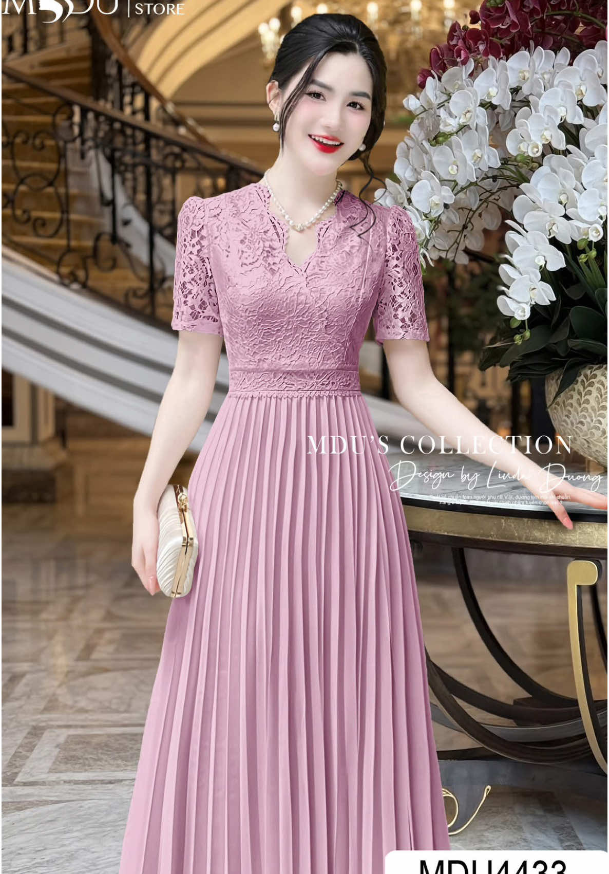 MDU4433 - Chiếc váy như một tác phẩm nghệ thuật, kết hợp hoàn hảo giữa sự tinh tế của ren và sự mềm mại của chất liệu Mango Hàn. Gam màu hồng ngọt ngào, mang đến vẻ đẹp nữ tính, cuốn hút cùng Thiết kế váy dài thướt tha, giúp bạn đẹp trong mọi hoạt động. #ypfッ #MDU #váythiếtkế #mduvaythietke #MDUvietnam 