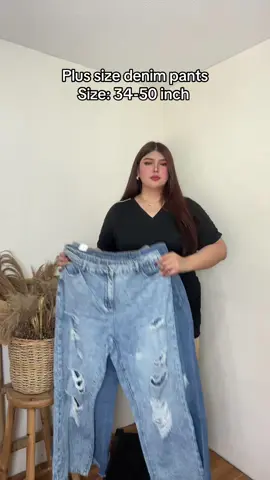 Plus size denim pants na kasya hangang 50 waist size