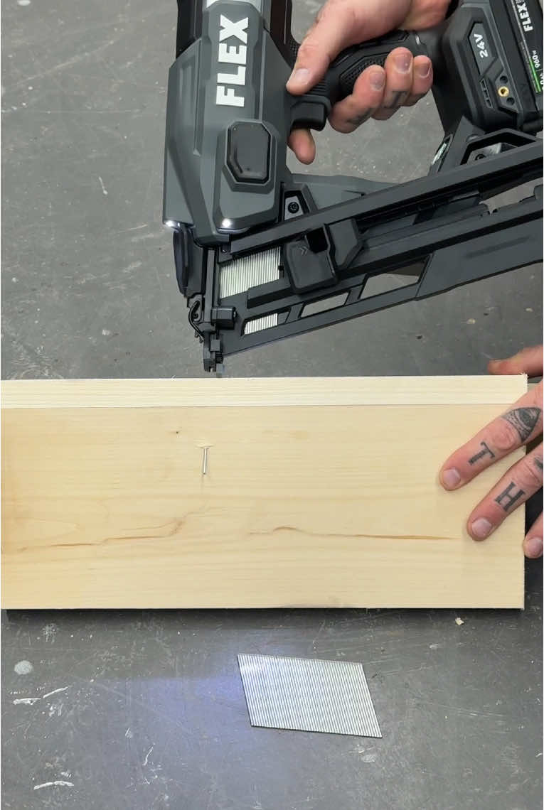 We’ve all had nails blow out the side of material • Try turning your nailer 90° and it will likely not happen. Pins, Brad and some finishing nails have a chiseled end so sometimes they take off to the side. • Here’s the @FLEXPOWERTOOLSNA 16g 20° finish nailer, quick depth adjustment and lots of lights on this. The tiny 2.0 stacked battery keeps the weight down . . . #tools #construction #flexpowertools #carpentry