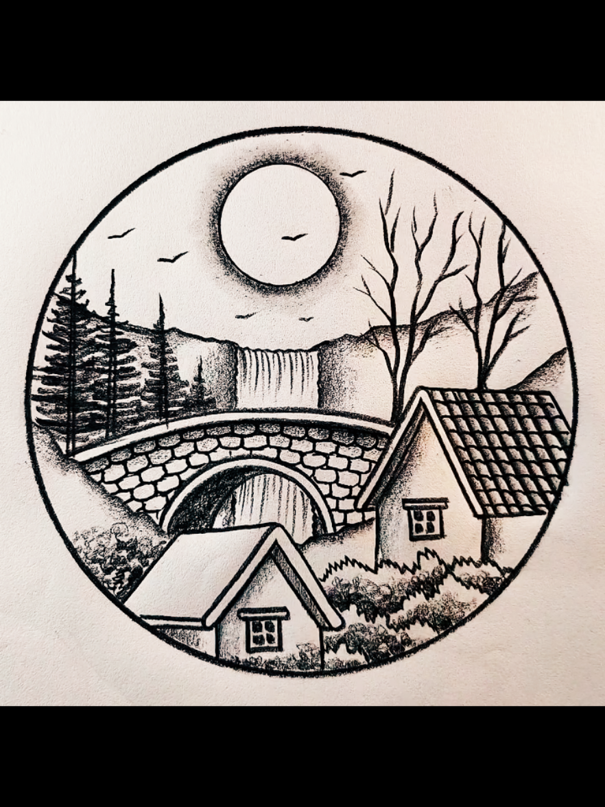waterfall nature drawing in circle  . . . #draw #howtodraw #sketch #usatiktok🇺🇸 #drawings #drawingchallenge #drawingtutorial #drawingprocess 