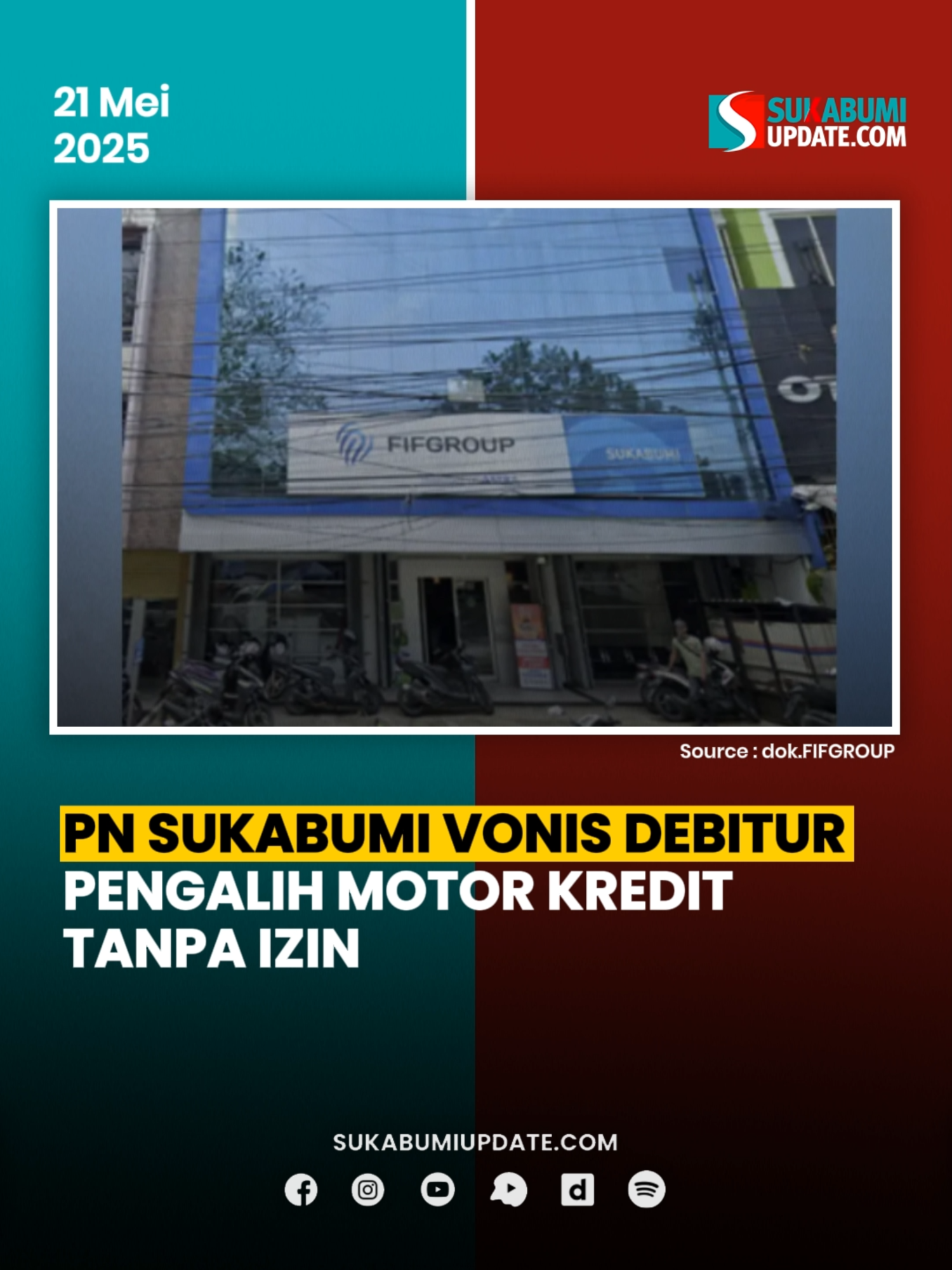 Seorang debitur berinisial NA, dijatuhi hukuman dua belas bulan penjara setelah terbukti mengalihkan sepeda motor yang masih dalam status kredit dan dijaminkan dengan jaminan fidusia tanpa izin FIFGROUP selaku perusahaan pembiayaan yang juga menjadi penerima fidusia. Putusan itu dibacakan pada 14 Mei 2025 di Pengadilan Negeri Sukabumi, dengan nomor perkara 24/Pid.Sus/2025/PN Skb. NA mengajukan kredit pembelian sepeda motor baru dari FIFGROUP pada tahun 2023. Sepeda motor yang menjadi objek jaminan fidusia adalah Honda Scoopy Sporty warna hitam silver, nomor polisi F5495TAF dengan angsuran bulanan sebesar Rp939.000 selama 34 bulan. Namun, setelah melakukan pembayaran angsuran sebanyak dua kali, NA mulai menunggak sejak Januari 2024. Pada Januari 2024 itu juga, sepeda motor tersebut dijual tanpa izin kepada MA als. AJ yang juga merupakan oknum dari LSM senilai Rp2.000.000. Tindakan NA itu dilakukan tanpa adanya persetujuan secara tertulis kepada FIFGROUP. Hal itu berakibat pada kerugian perusahaan yang diperkirakan mencapai sekitar Rp30.048.000. FIFGROUP Cabang Sukabumi telah melakukan upaya persuasif melalui penagihan, melakukan pengiriman somasi, dan juga negosiasi, namun pelaku tidak mempunyai itikad baik. Terhadap perbuatan NA tersebut, FIFGROUP Cabang Sukabumi secara resmi melaporkan ke Kepolisian Resor Kota (Polresta) Sukabumi pada 4 Mei 2024. Setelah melalui serangkaian tahapan pemeriksaan, perkara ini dilimpahkan ke Kejaksaan Negeri Sukabumi lalu berujung pada putusan pengadilan. Baca selengkapnya di www.sukabumiupdate.com Sumber : Sukabumiupdate.com Redaktur : Fitriansyah #sukabumiupdatecom #sukabumiupdate #kotasukabumi kabsukabumi #debitur #fifgroup